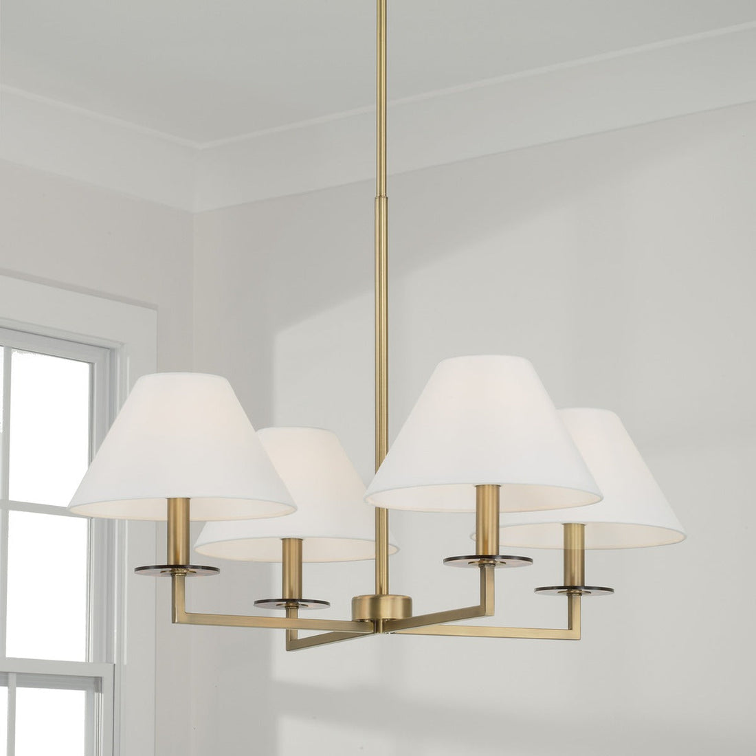Aged Brass Four Light Fabric Shade Chandelier view 1