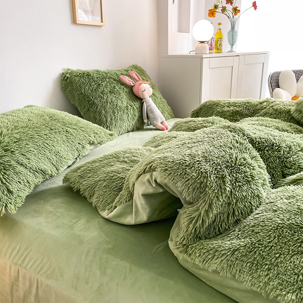 Romantic Luxury Thickened Warm Long Plush Bed Sheet Set - Pillow