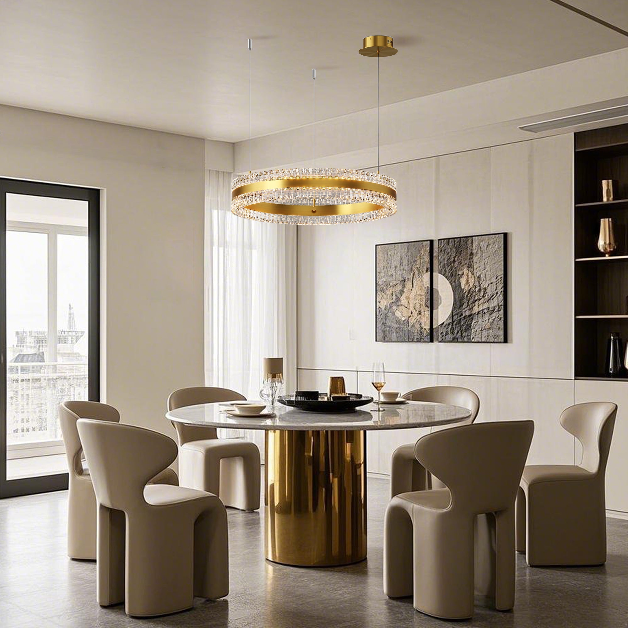 Minimalist Ring Up Down Luminous Stone Pattern Acrylic Led Chandelier