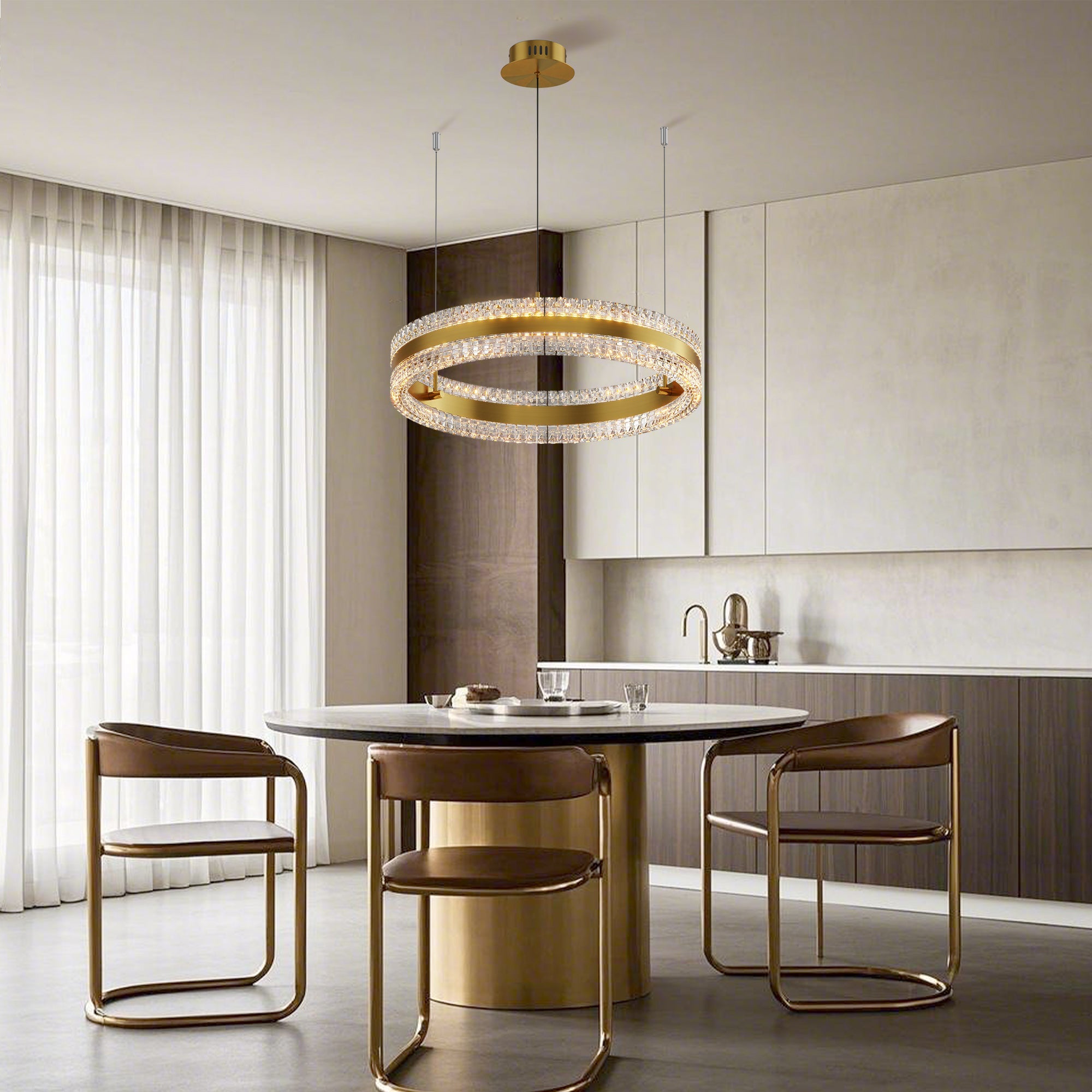 Minimalist Ring Up Down Luminous Stone Pattern Acrylic Led Chandelier
