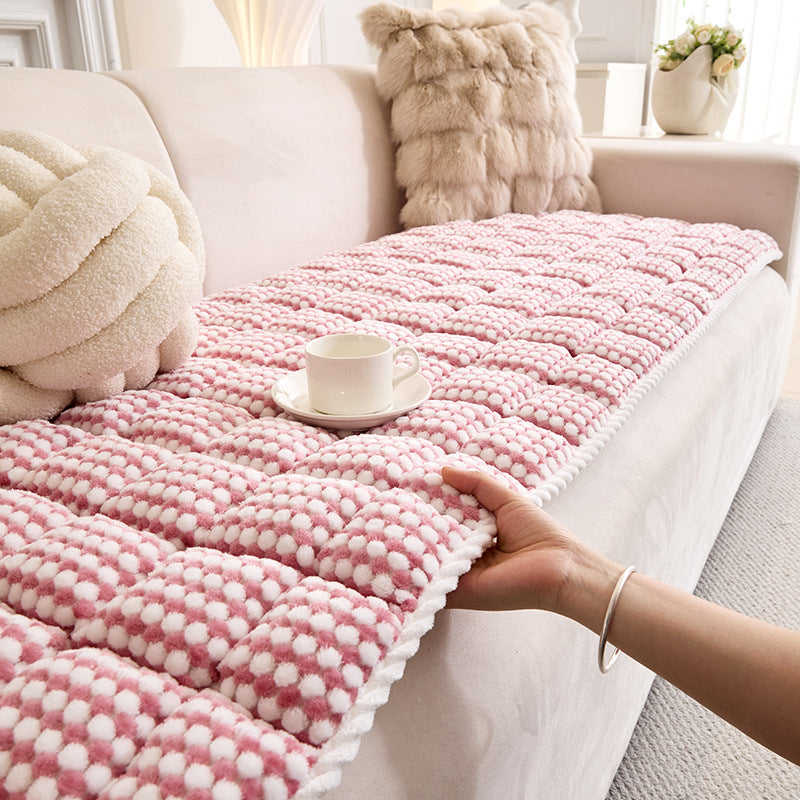 Thick Quilted Anti-Slip Plush Dot Pet-Friendly Pad Couch Cover