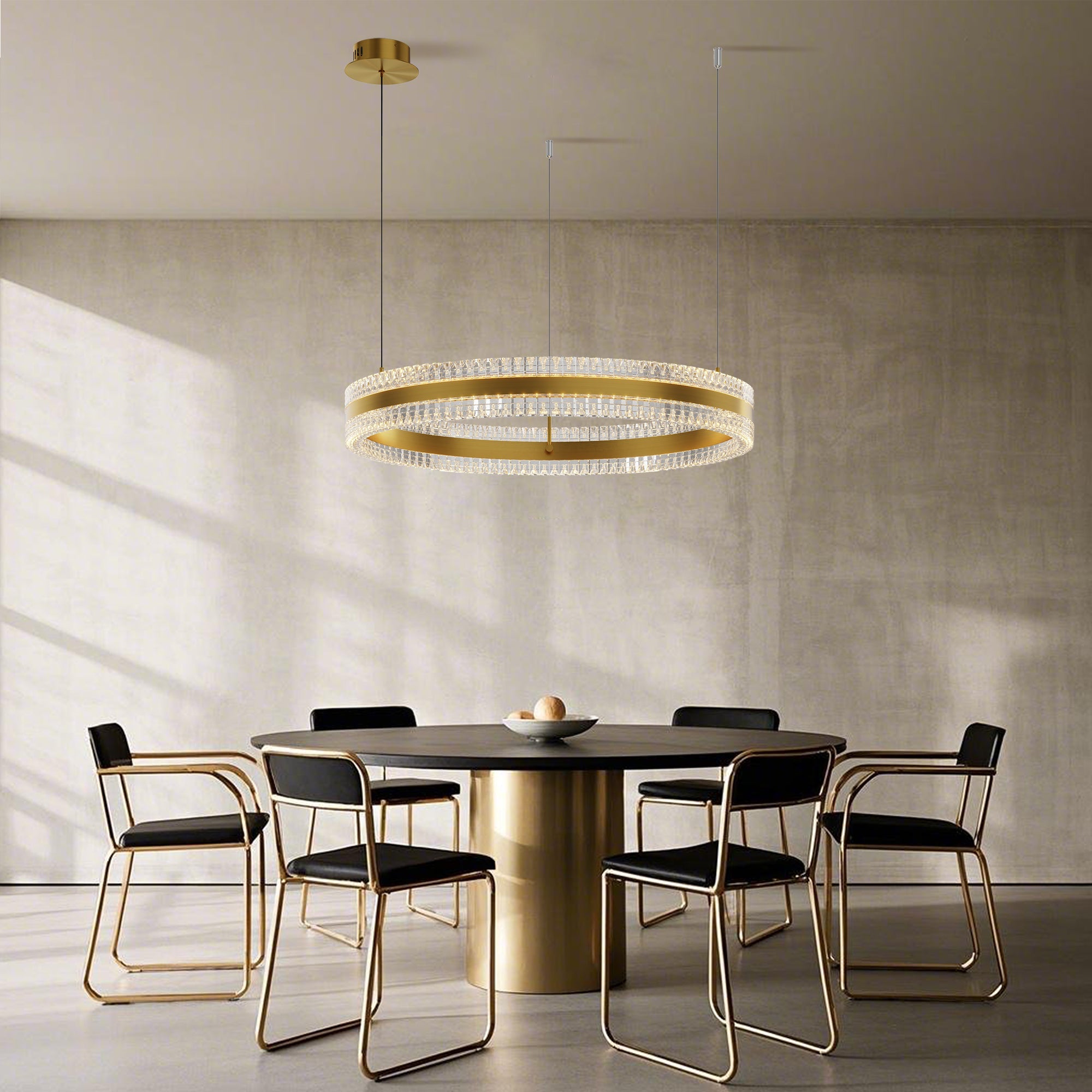 Minimalist Ring Up Down Luminous Stone Pattern Acrylic Led Chandelier
