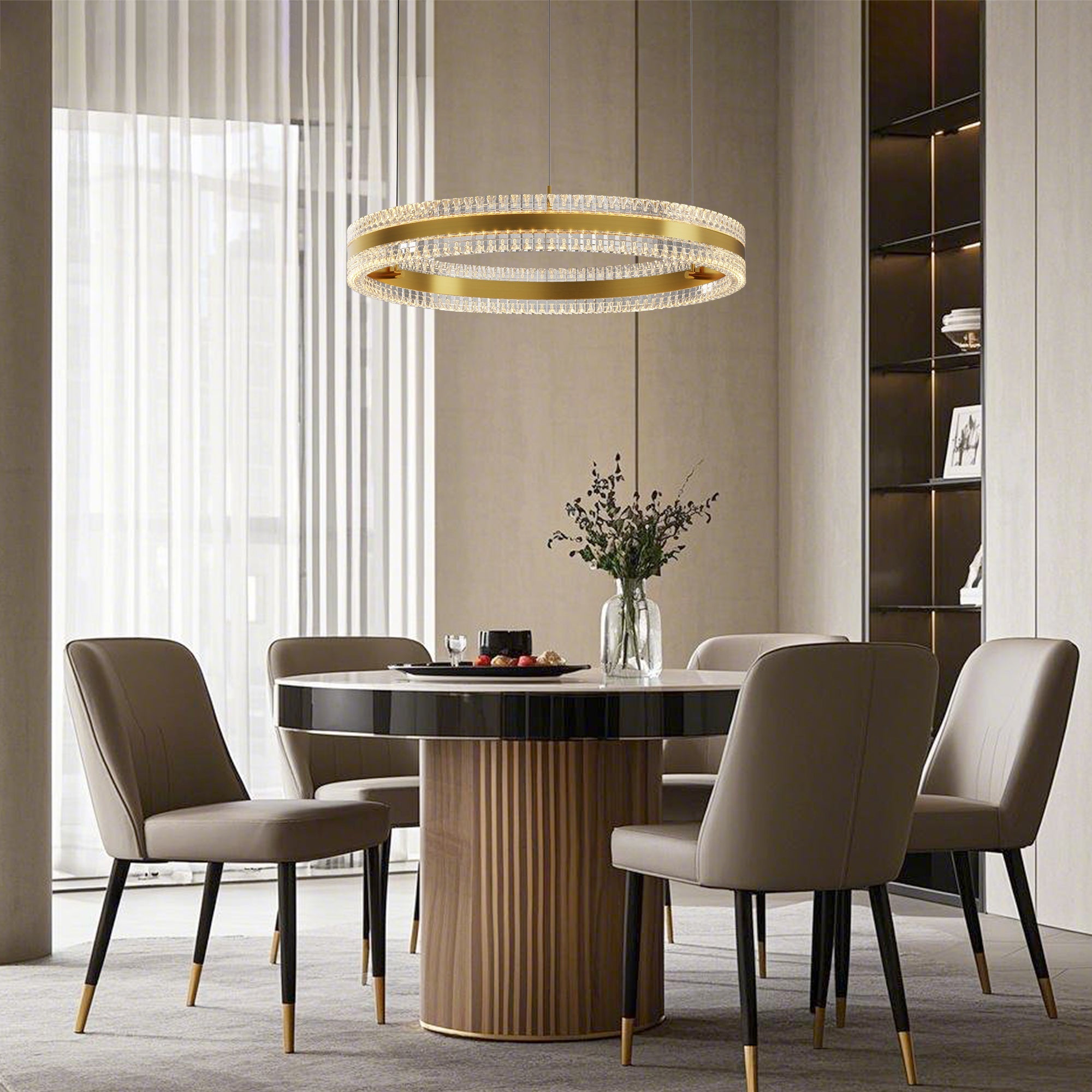 Minimalist Ring Up Down Luminous Stone Pattern Acrylic Led Chandelier