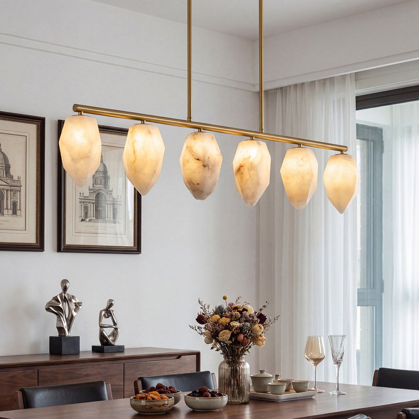 Alabaster Ore Linear Chandelier