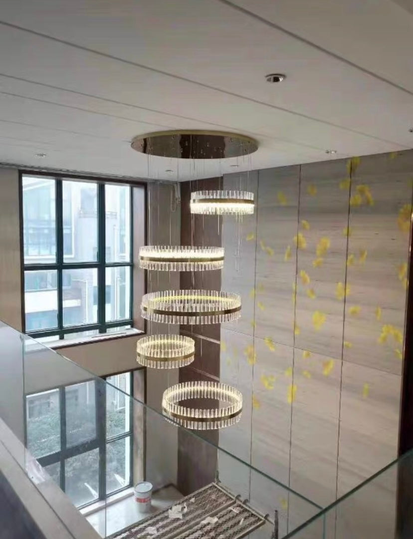 5-Ring Crystal Chandelier in Gold Finish-Joyfuzzy