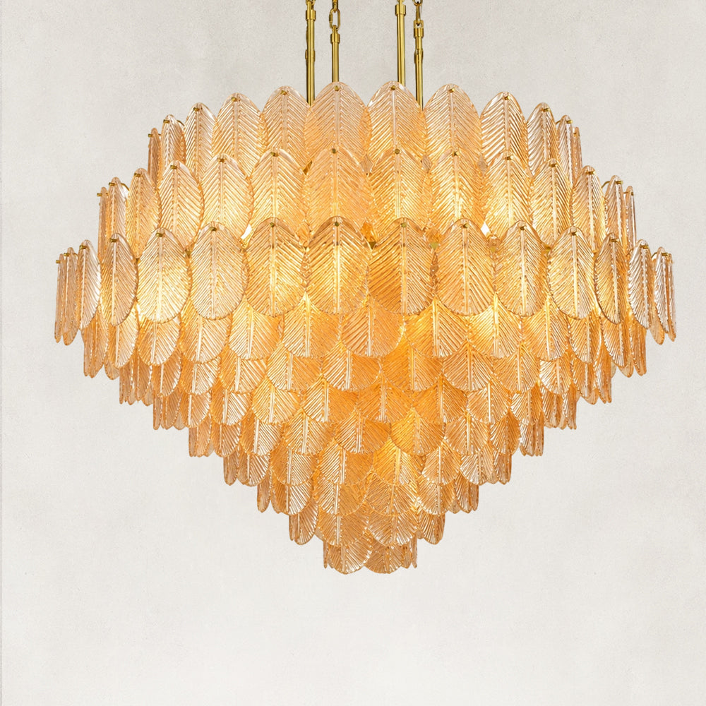 Echo Large Amber Leaves Glass Chandelier