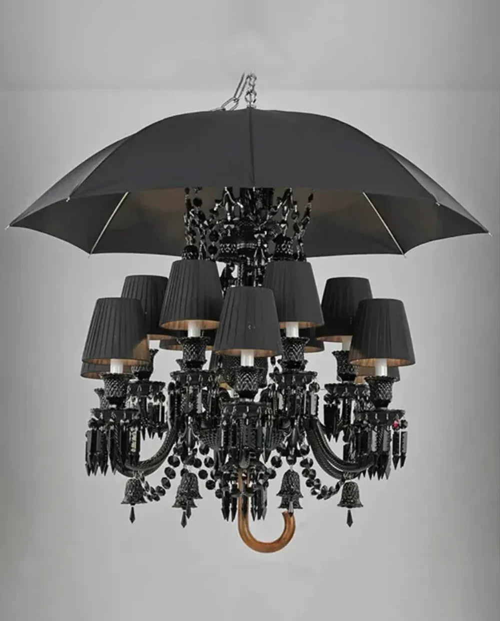 12 Lights Black Crystal Lighting with Umbrella - Joyfuzzy
