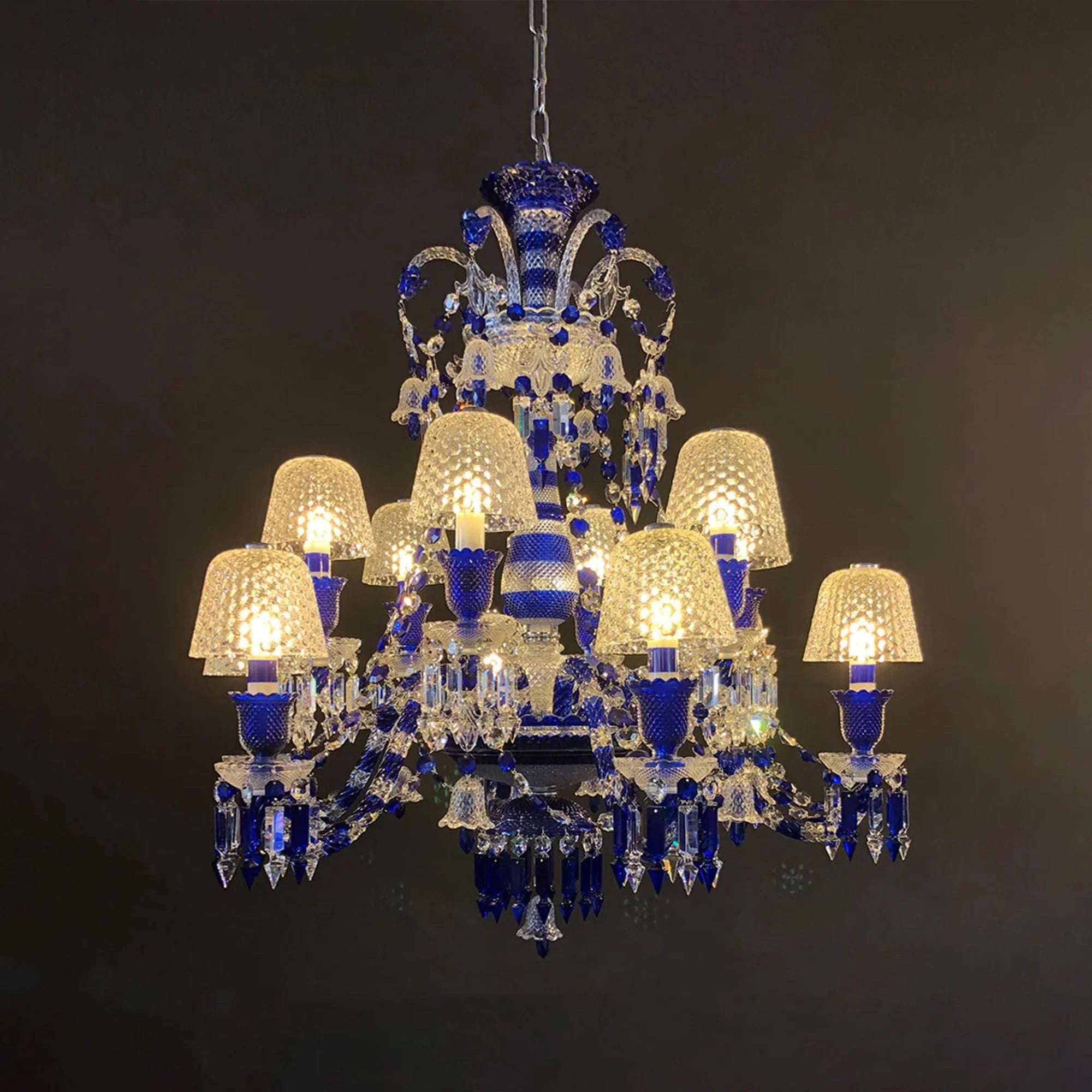 12 Lights Chandelier Blue & Clear Crystal Lighting - Joyfuzzy