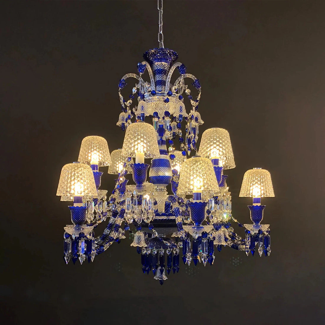 12 Lights Chandelier Blue & Clear Crystal Lighting - Joyfuzzy