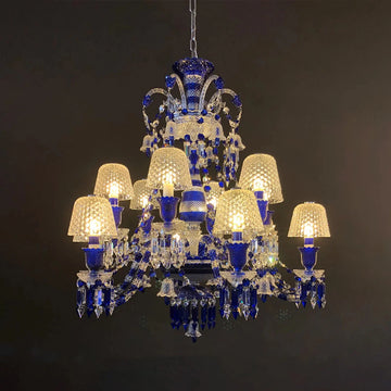 12 Lights Chandelier Blue & Clear Crystal Lighting - Joyfuzzy