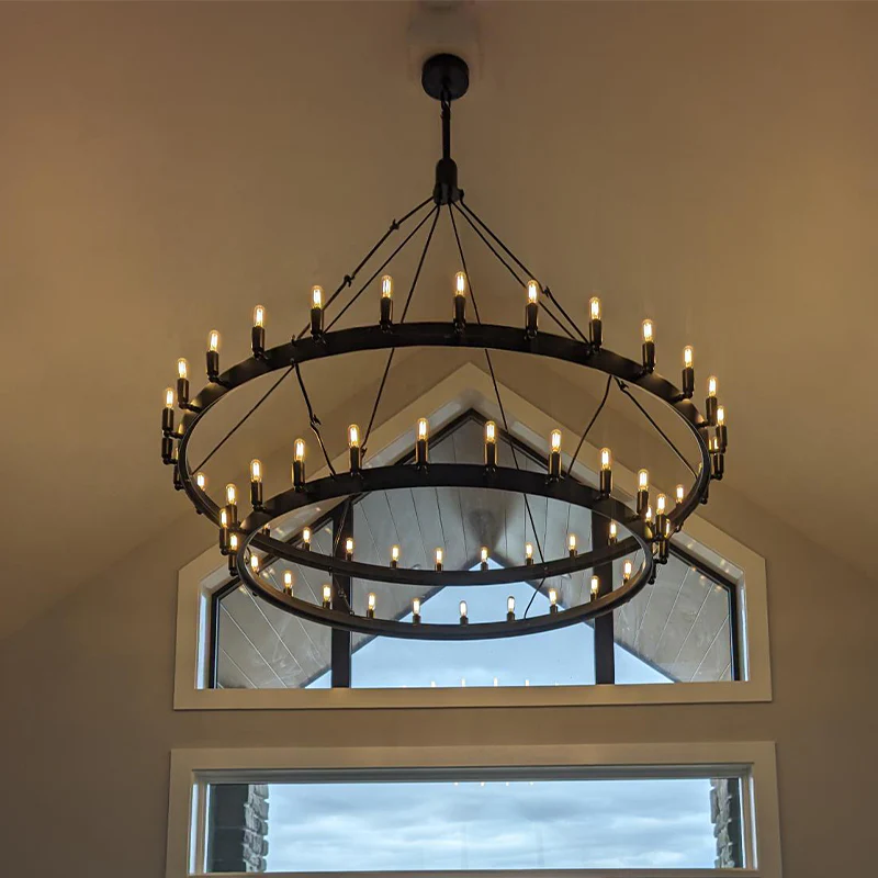 camafz Vintage Filament 2-Tier Round Chandelier 63''