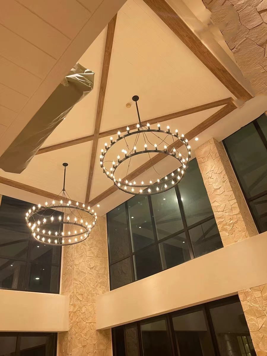 camafz Vintage Filament Two-Tier Round Chandelier 38"
