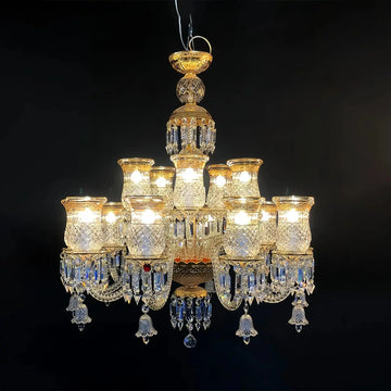 15 Lights Crystal Chandelier Gold & Clear Crystal Lighting - Joyfuzzy