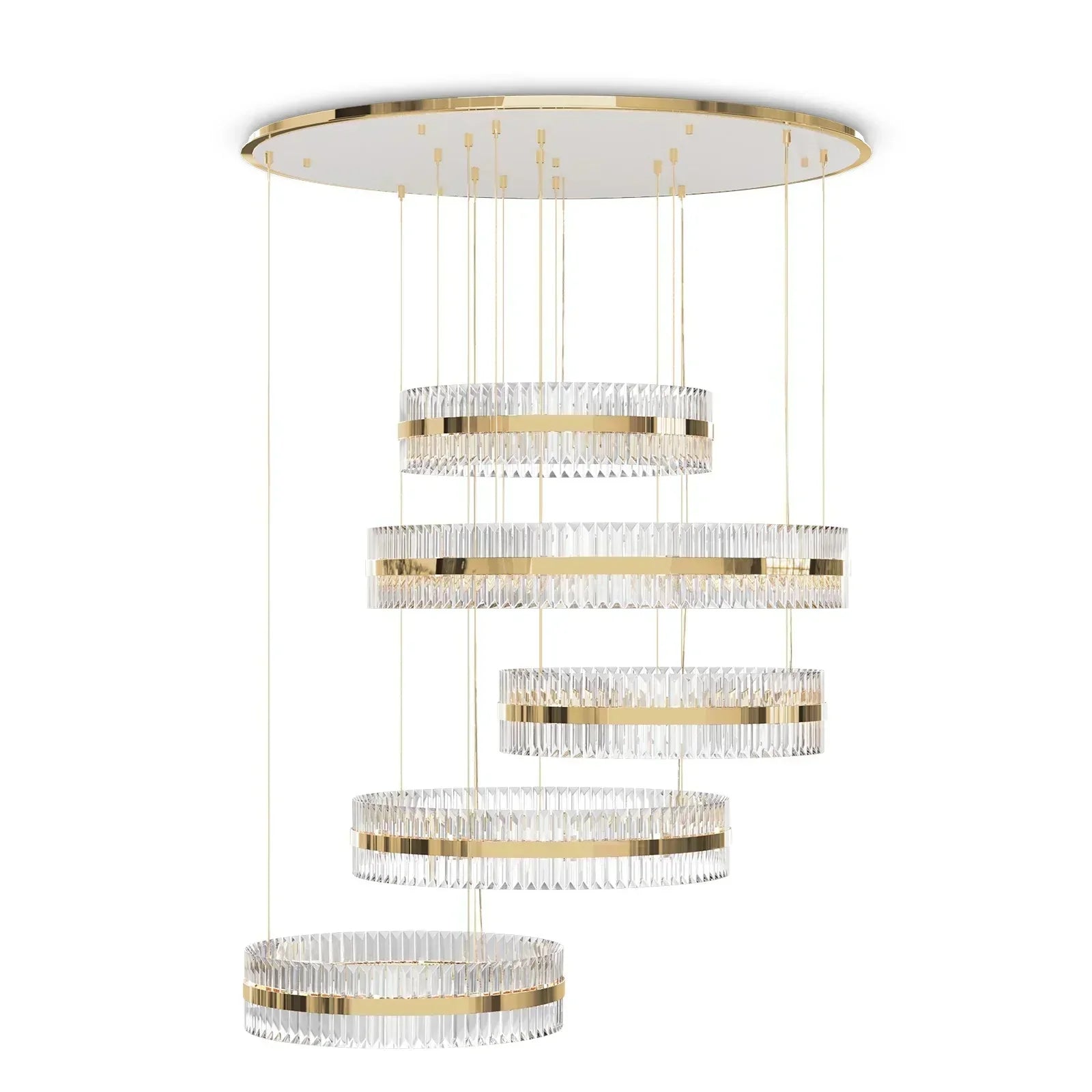 5-Ring Crystal Chandelier in Gold Finish-Joyfuzzy