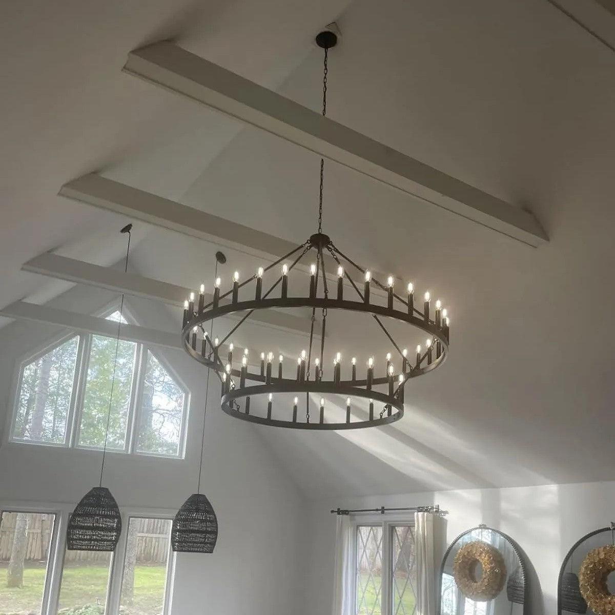 camafz Vintage Filament Two-Tier Round Chandelier 38"