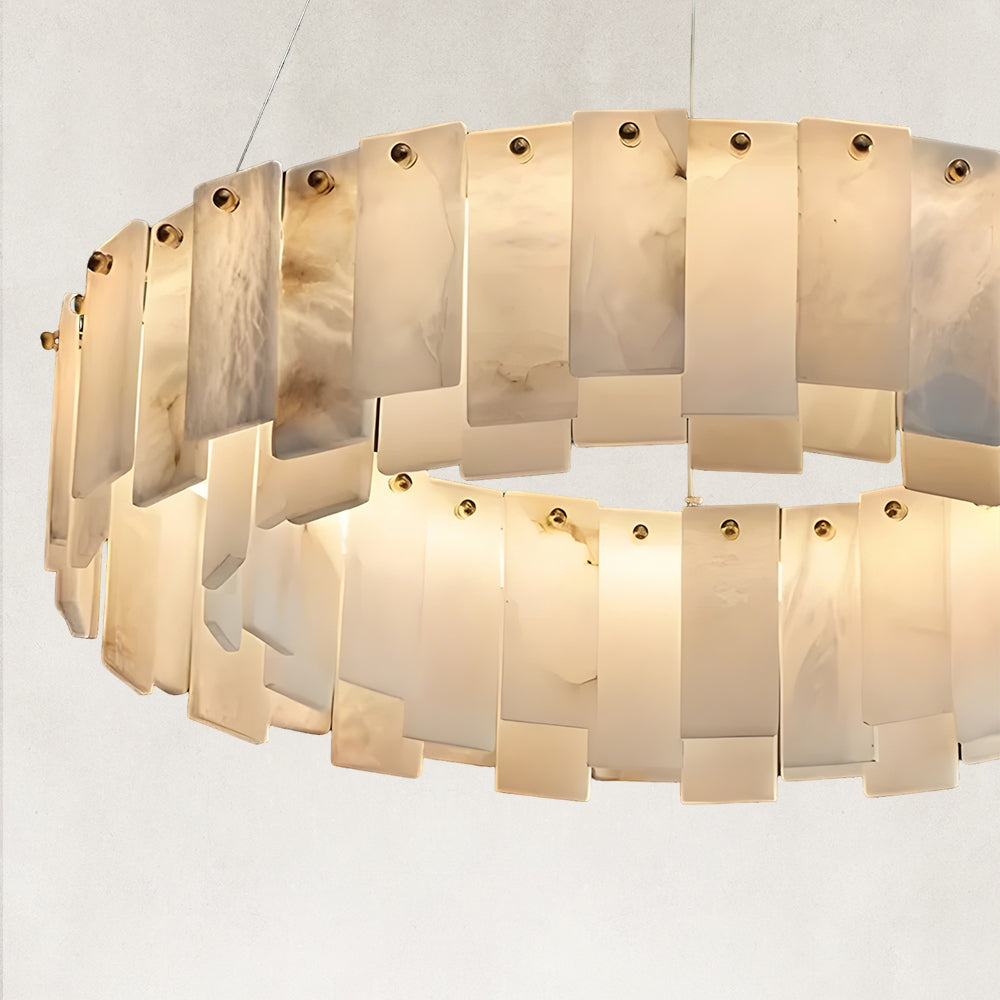 Serene Pillar Natural Alabaster Ring chandelier 32"D