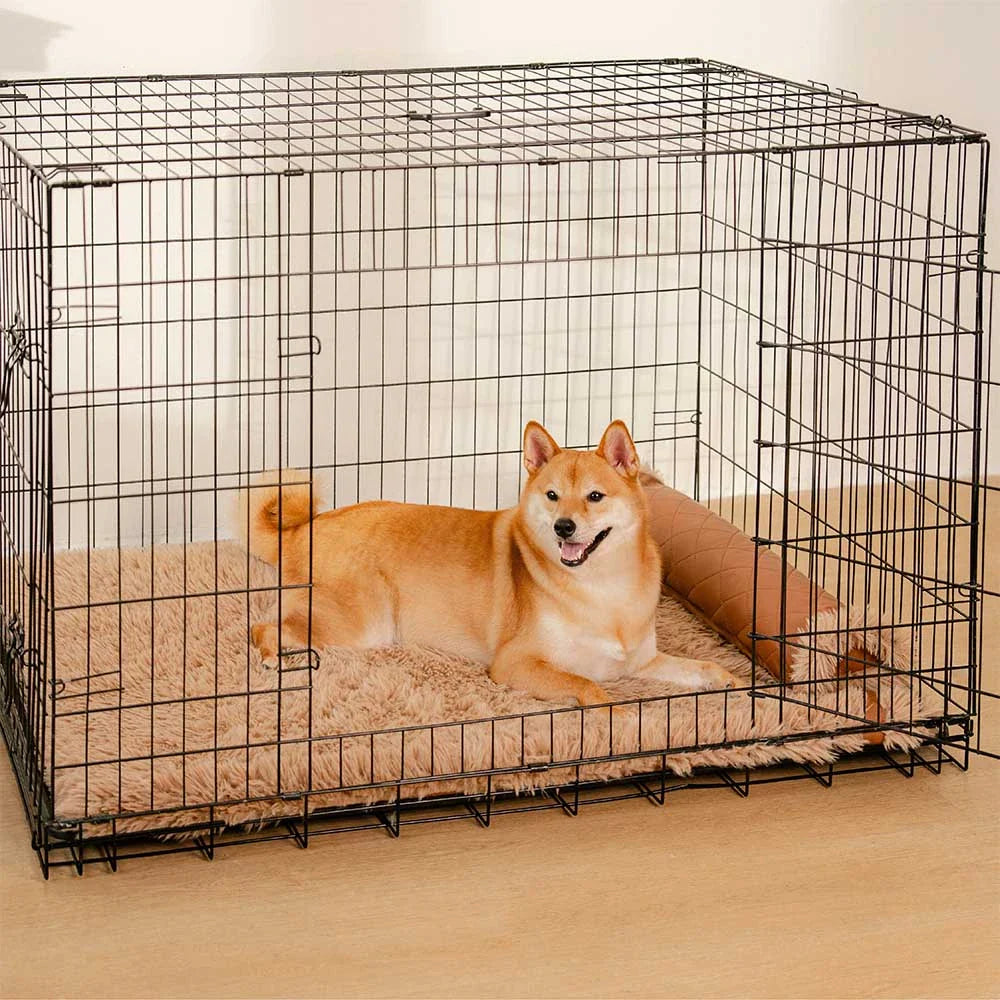 Dual-Sided Faux Leather＆Warm Plush Removable Sponge Dog Mat With Pillow