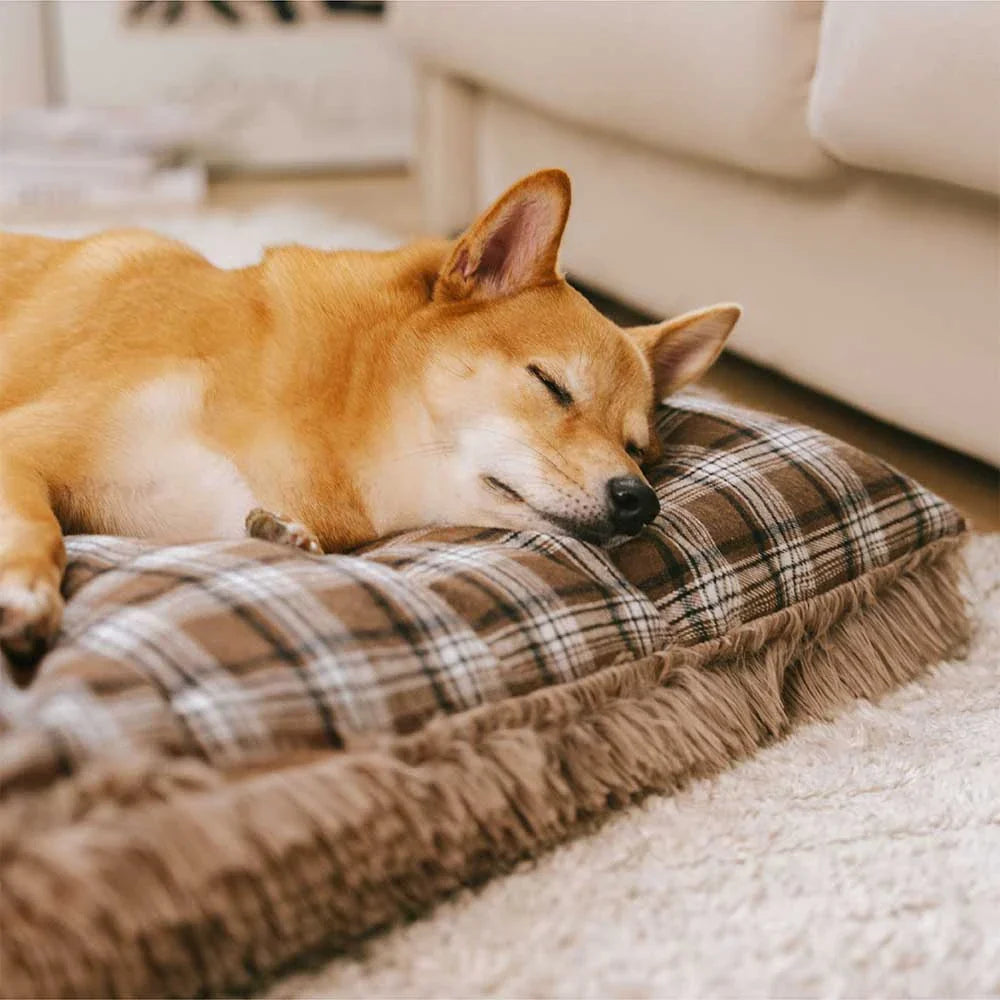 Classical Plaid Dual-Sided Removable Plush Calming Dog Mat