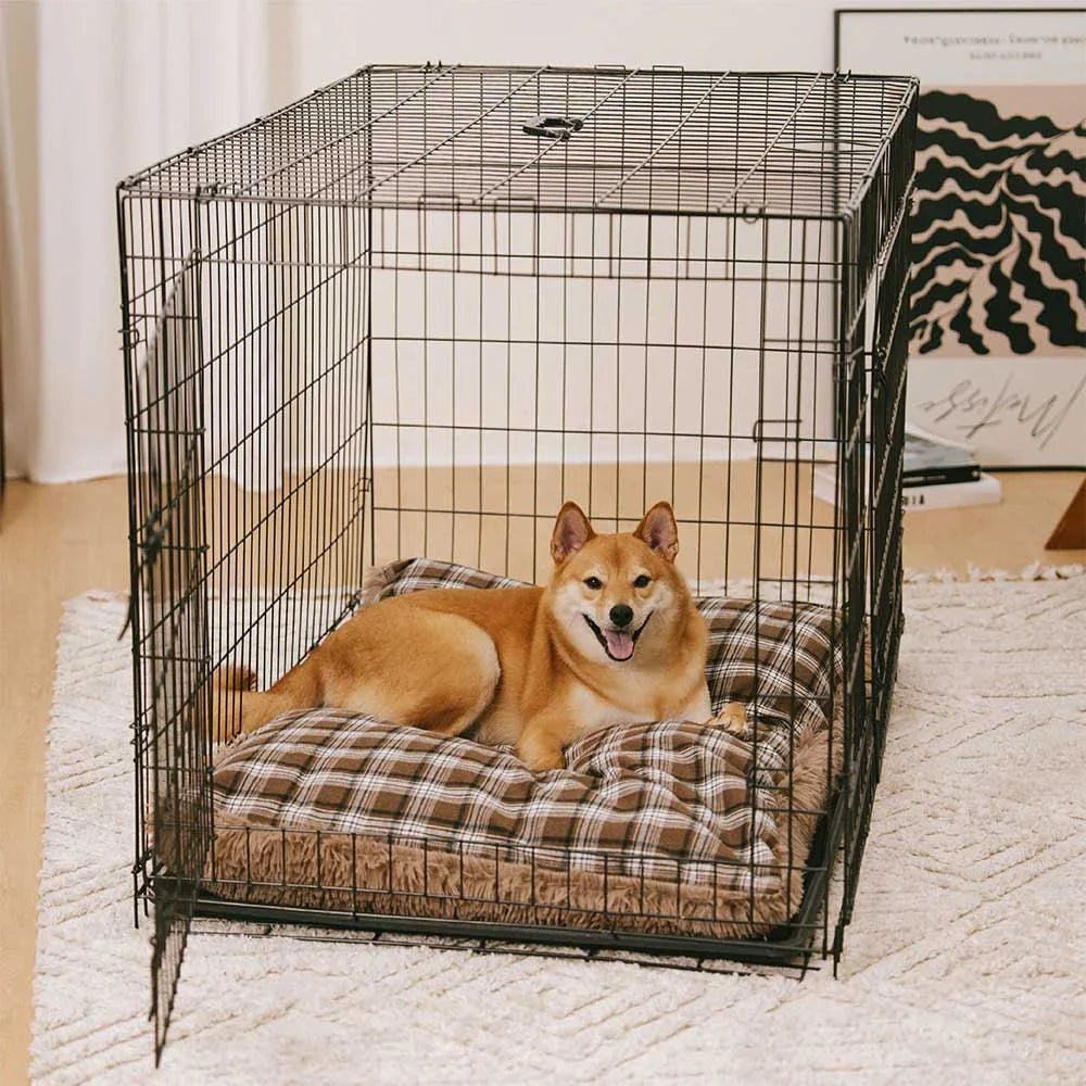 Classical Plaid Dual-Sided Removable Plush Calming Dog Mat