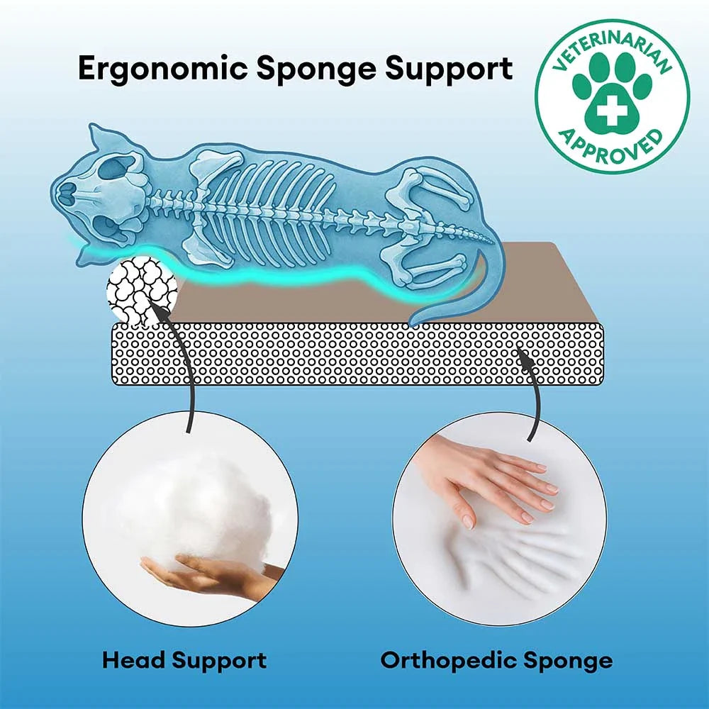 Dual-Sided Faux Leather＆Warm Plush Removable Sponge Dog Mat With Pillow