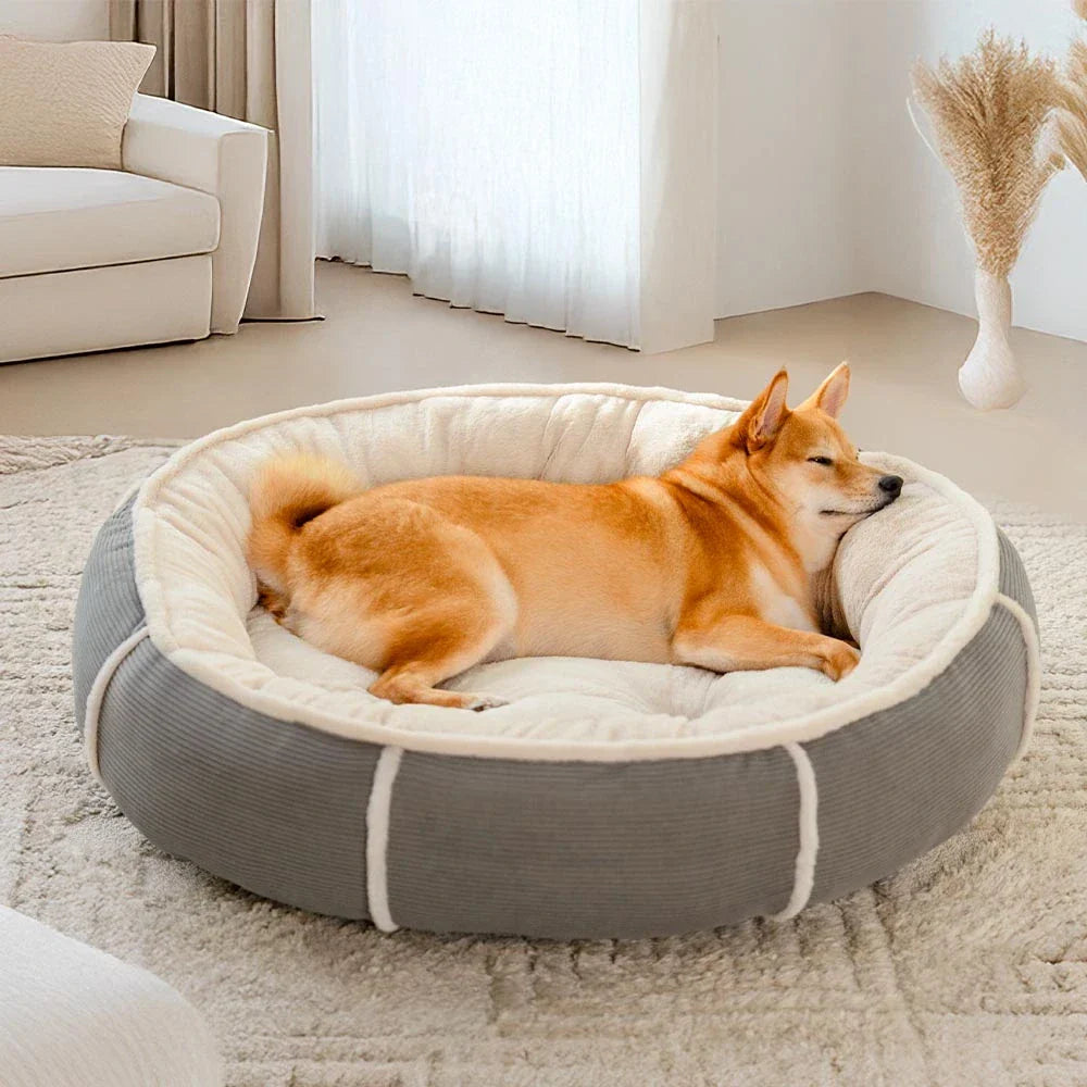 Ultra Plush Corduroy Anti-Anxiety Donut Dog Bed