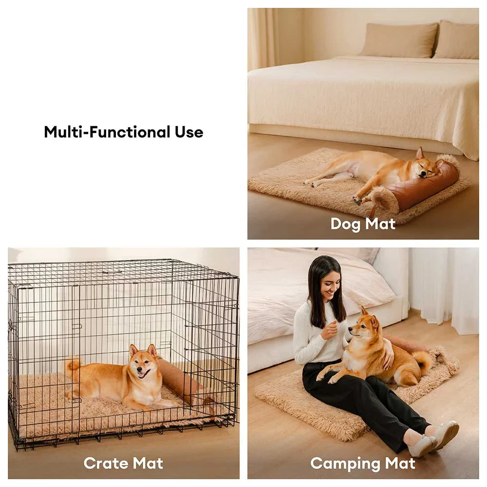 Dual-Sided Faux Leather＆Warm Plush Removable Sponge Dog Mat With Pillow