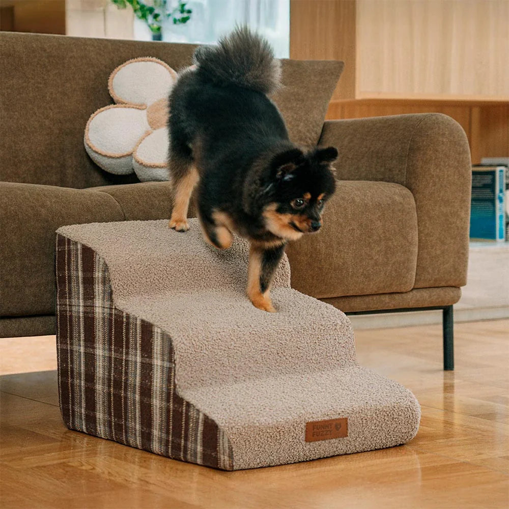 Plush Plaid High-Density Sponge Removable Pet Ramp Stairs - ComfyClimb
