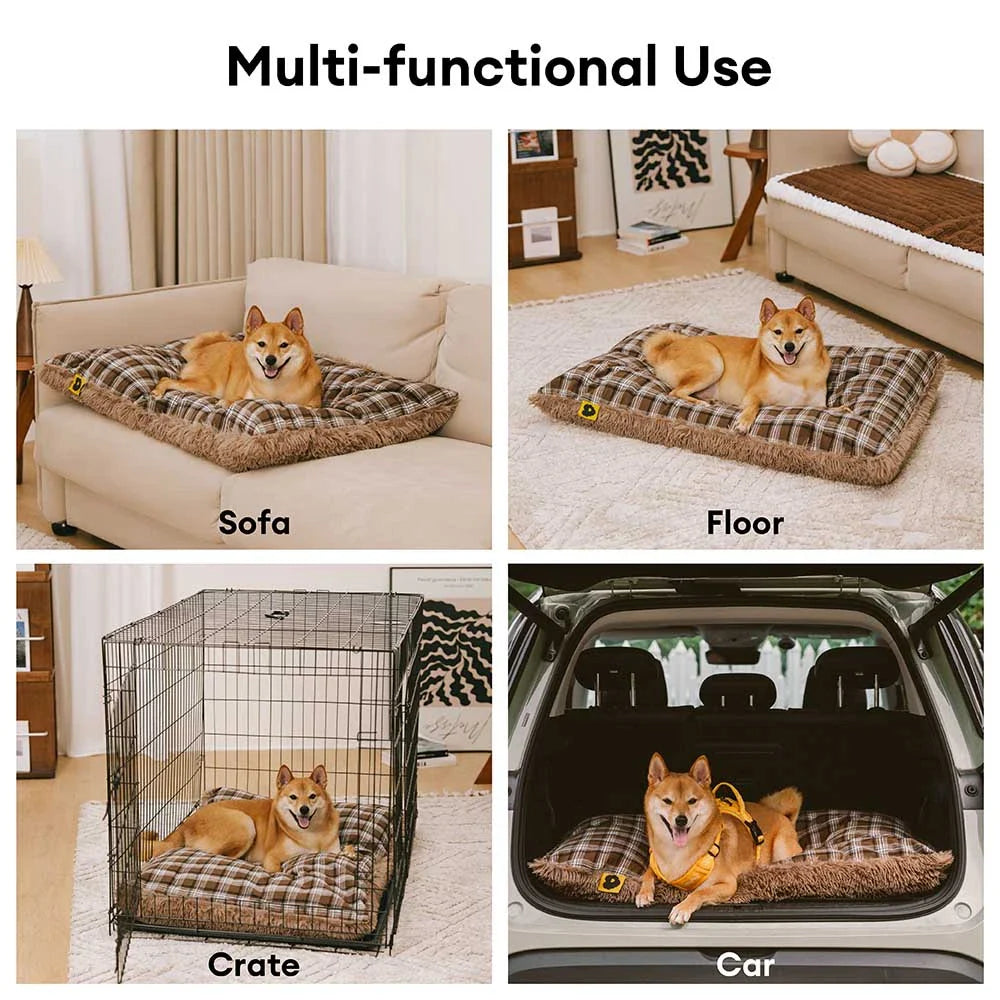 Classical Plaid Dual-Sided Removable Plush Calming Dog Mat