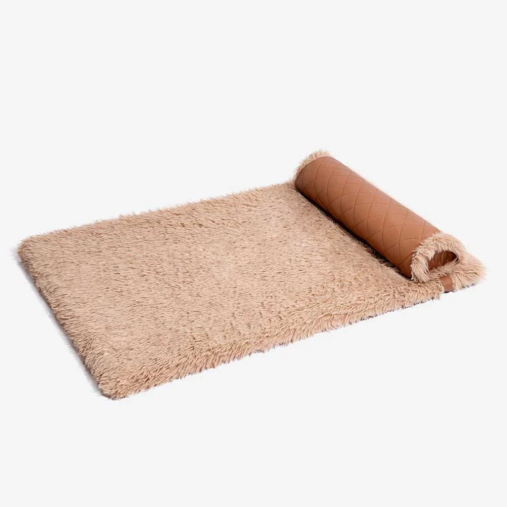 Dual-Sided Faux Leather＆Warm Plush Removable Sponge Dog Mat With Pillow