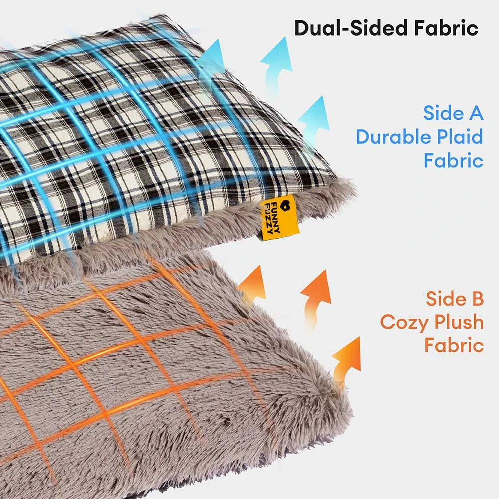 Classical Plaid Dual-Sided Removable Plush Calming Dog Mat