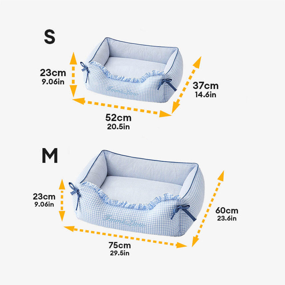 Soft Gingham Washable Dog & Cat Sofa Bed with Pillows