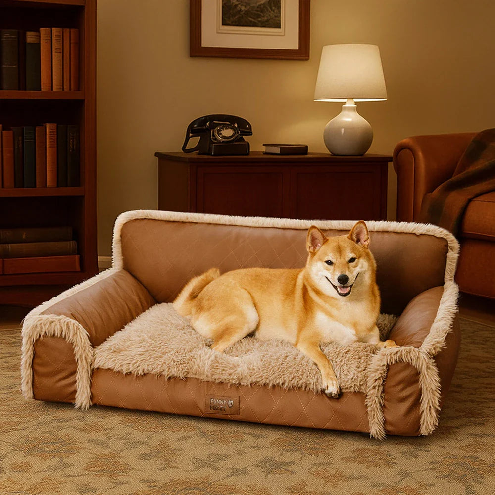 Luxe Faux Leather＆Plush Removable Sponge Orthopedic Dog Bed - WarmRest