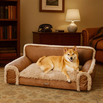 Luxe Faux Leather＆Plush Removable Sponge Orthopedic Dog Bed - WarmRest