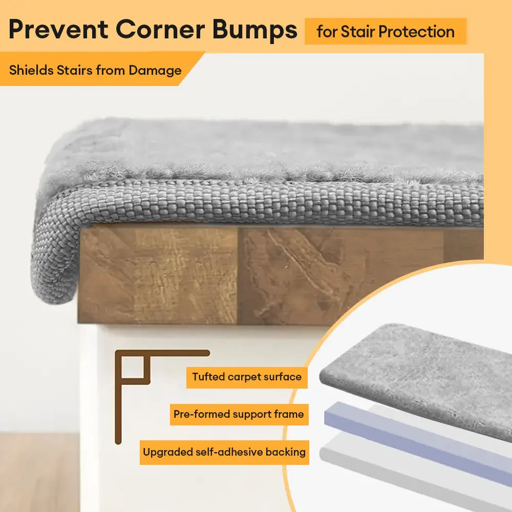 Solid Color Plush Stair Protectors Non-Slip Tape Free Carpet Stair Treads