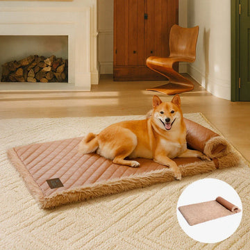 Dual-Sided Faux Leather＆Warm Plush Removable Sponge Dog Mat With Pillow