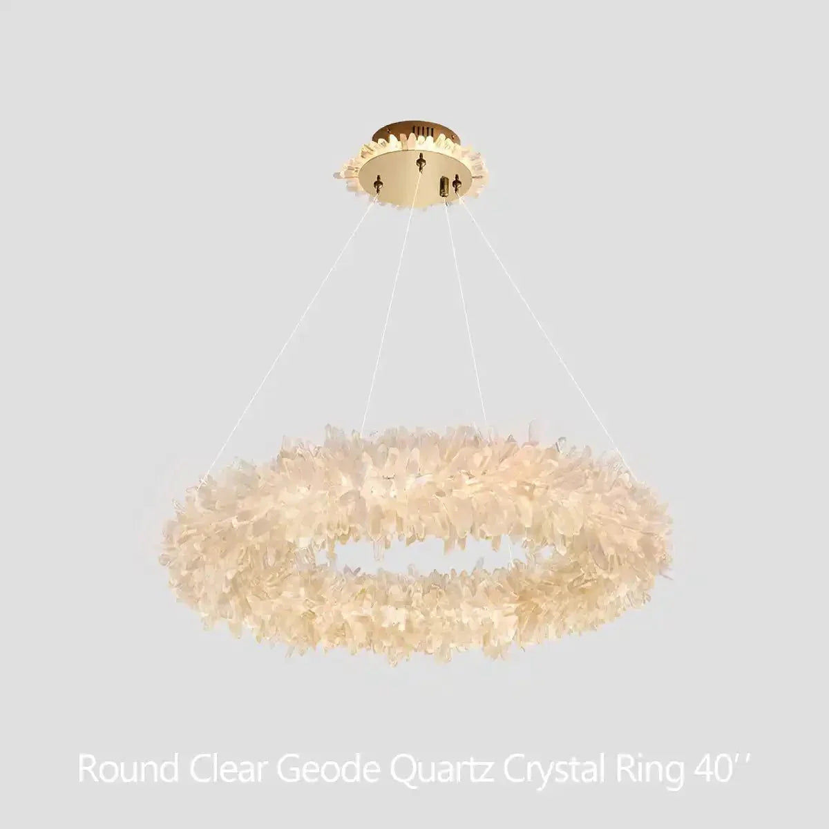 24 - 47 Inch Round Clear Geode Quartz Crystal Ring Pendant Light Modern Chandelier for Living Room - Joyfuzzy