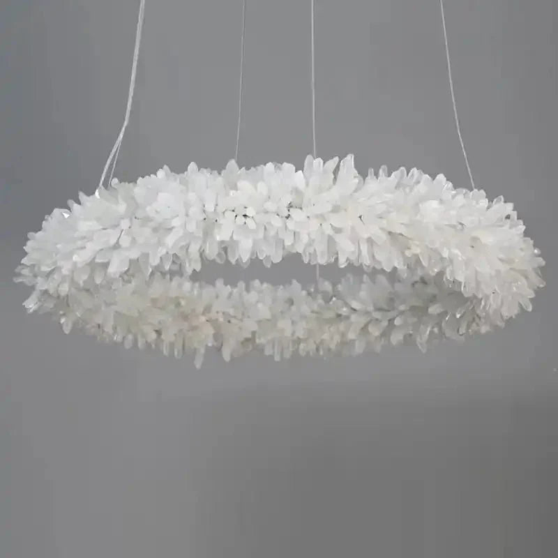 24 - 47 Inch Round Clear Geode Quartz Crystal Ring Pendant Light Modern Chandelier for Living Room - Joyfuzzy