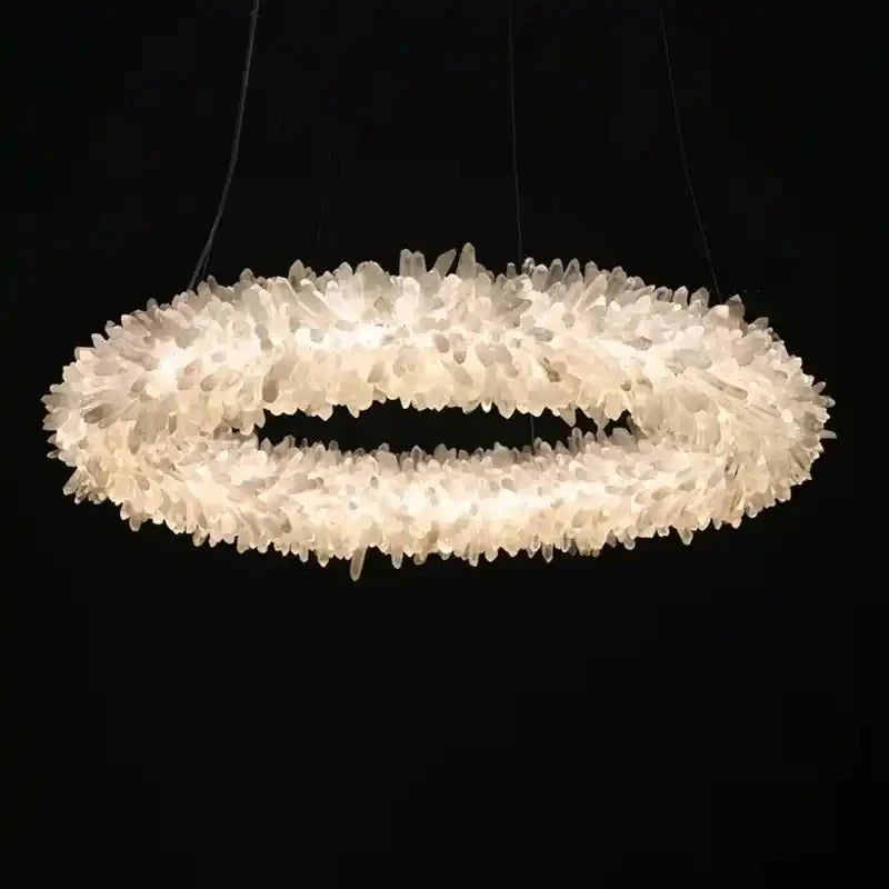 24 - 47 Inch Round Clear Geode Quartz Crystal Ring Pendant Light Modern Chandelier for Living Room - Joyfuzzy
