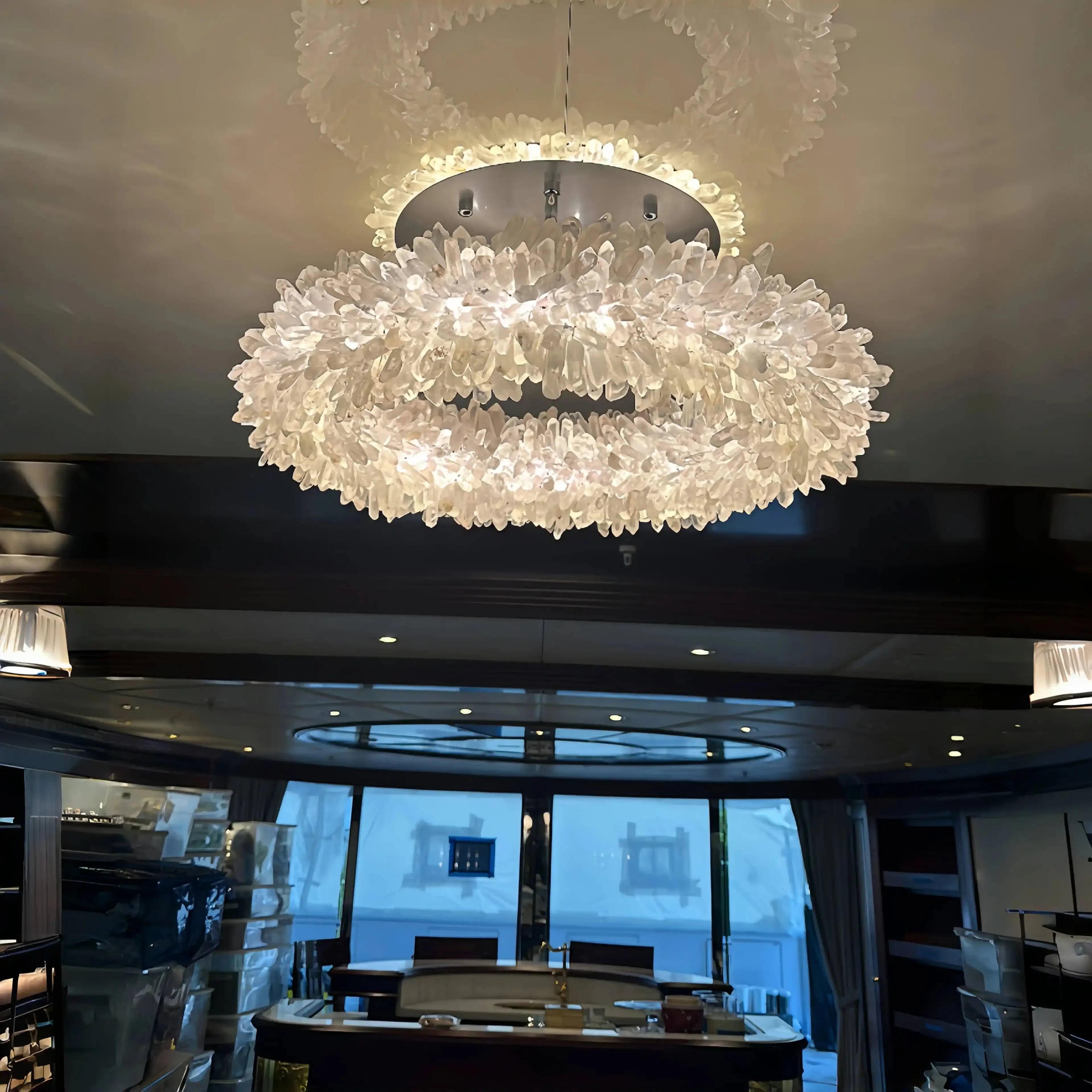 24 - 47 Inch Round Clear Geode Quartz Crystal Ring Pendant Light Modern Chandelier for Living Room - Joyfuzzy