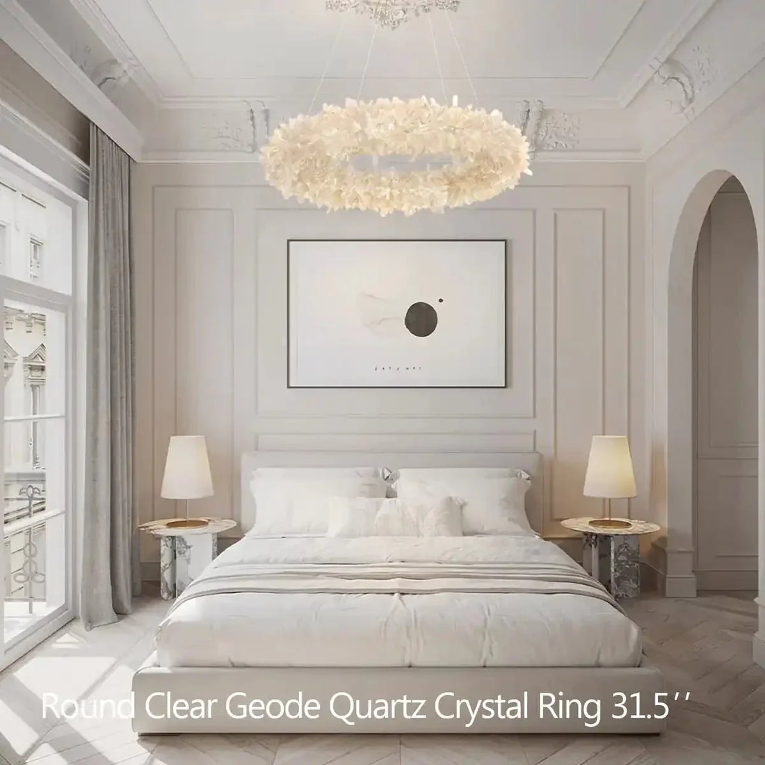 24 - 47 Inch Round Clear Geode Quartz Crystal Ring Pendant Light Modern Chandelier for Living Room - Joyfuzzy