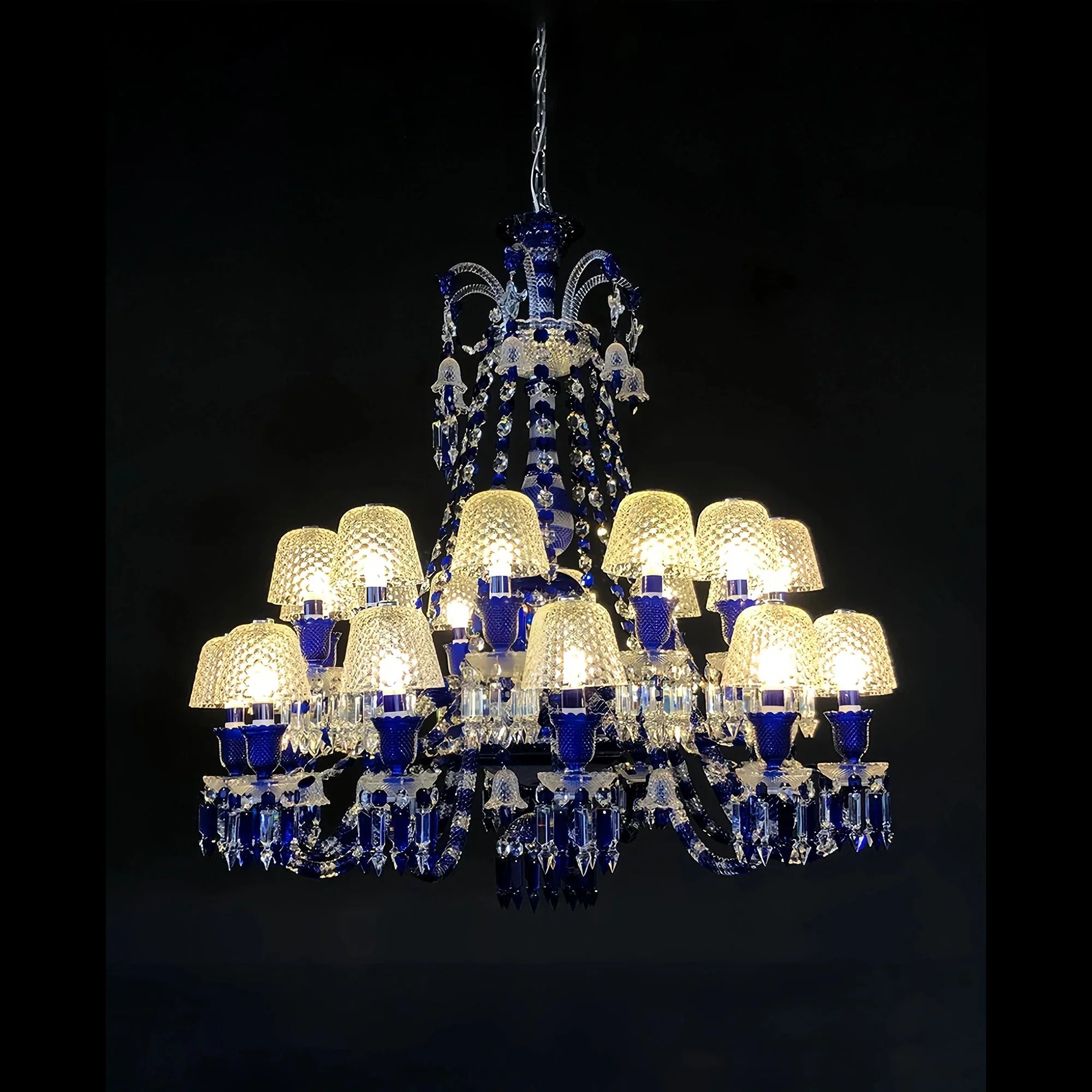 24 Lights Chandelier Blue & Clear Crystal Lighting - Joyfuzzy