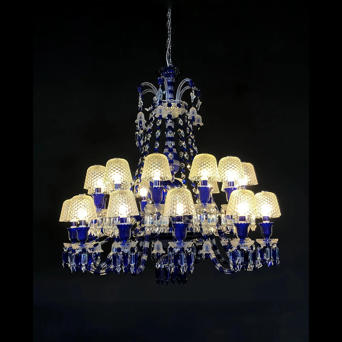 24 Lights Chandelier Blue & Clear Crystal Lighting - Joyfuzzy