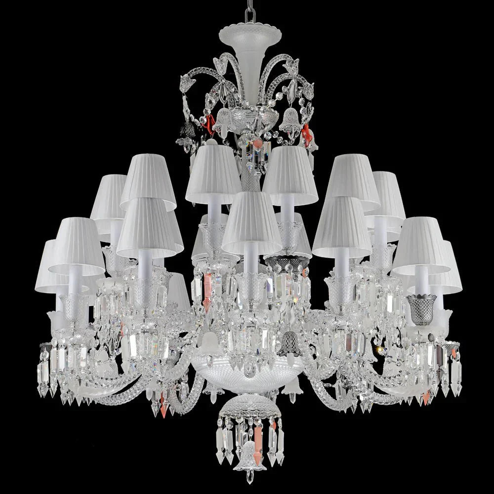 24 Lights Premium Crystal Chandelier with Lampshades - Joyfuzzy