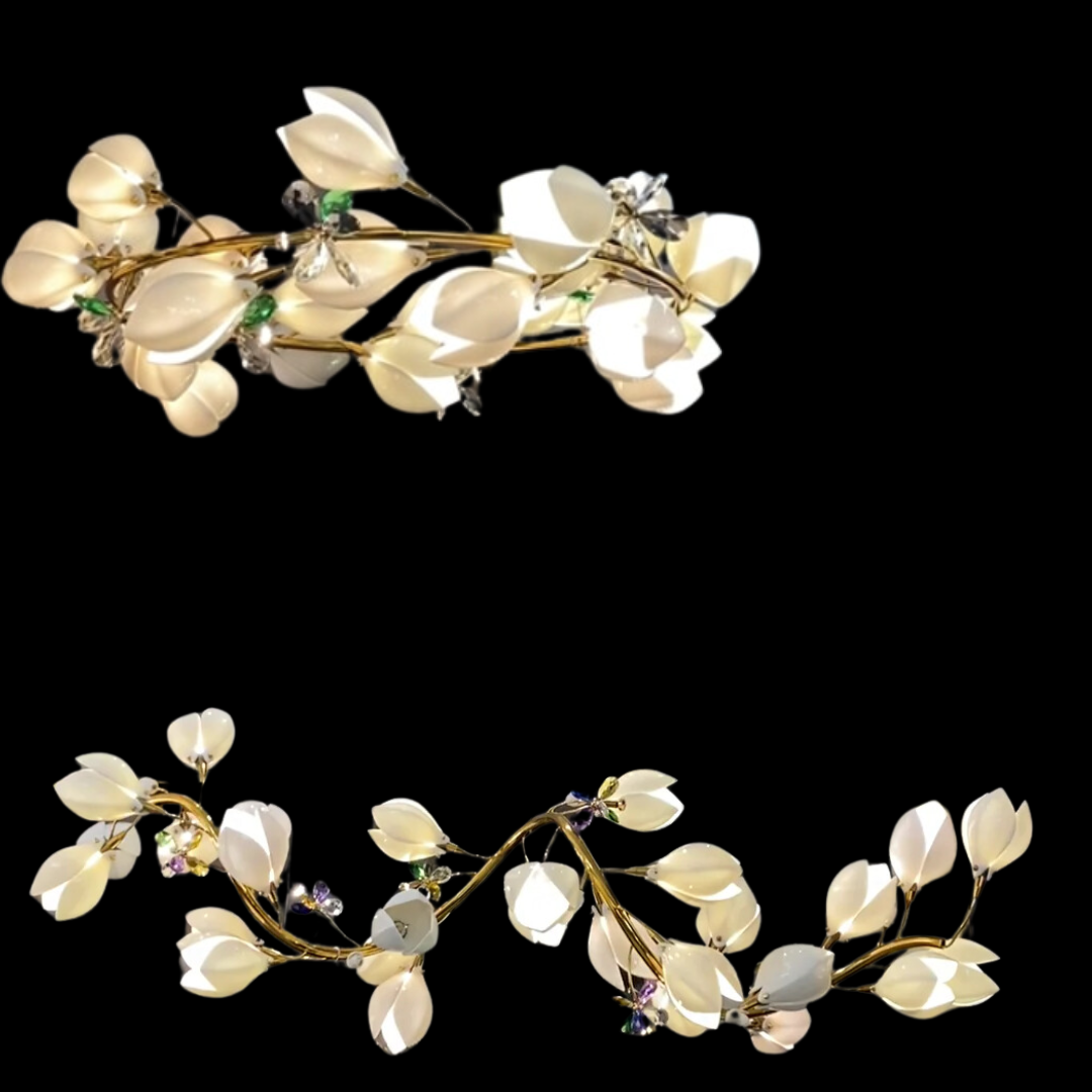 Art Design Creative Ceramic Magnolia Ring/Linear Chandelier for Bedroom/Living Room/Dining Room/Kitchen Island-Joyfuzzy