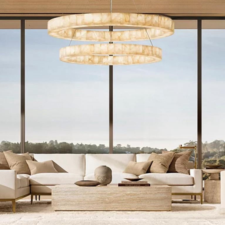Rivfz 2-Tier Round Calcite Chandelier 60"
