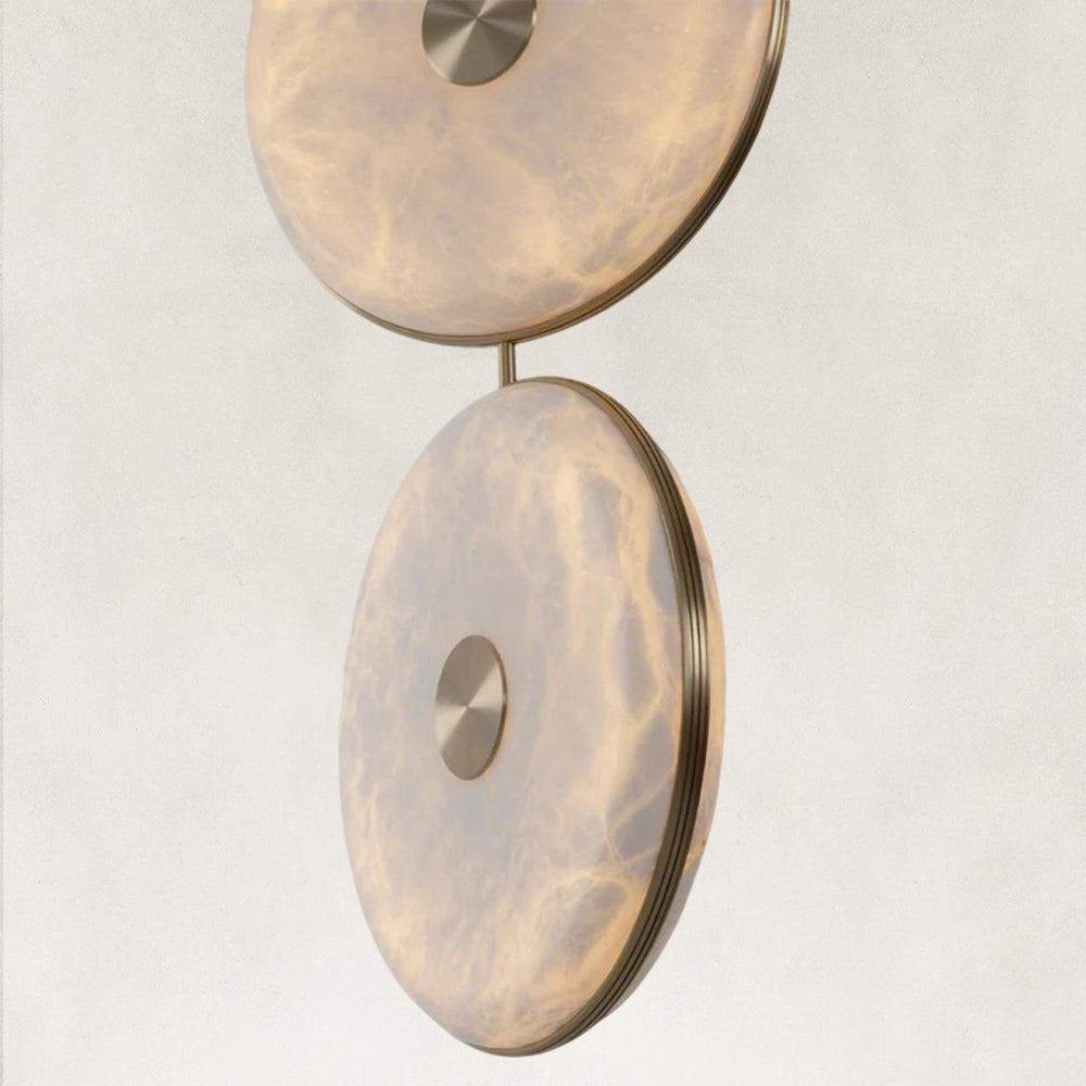 Nebula Alabaster Disc Pendant with Sculptural Stone Form 10"D