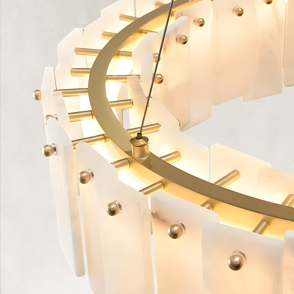 Serene Pillar Natural Alabaster Ring chandelier 32"D