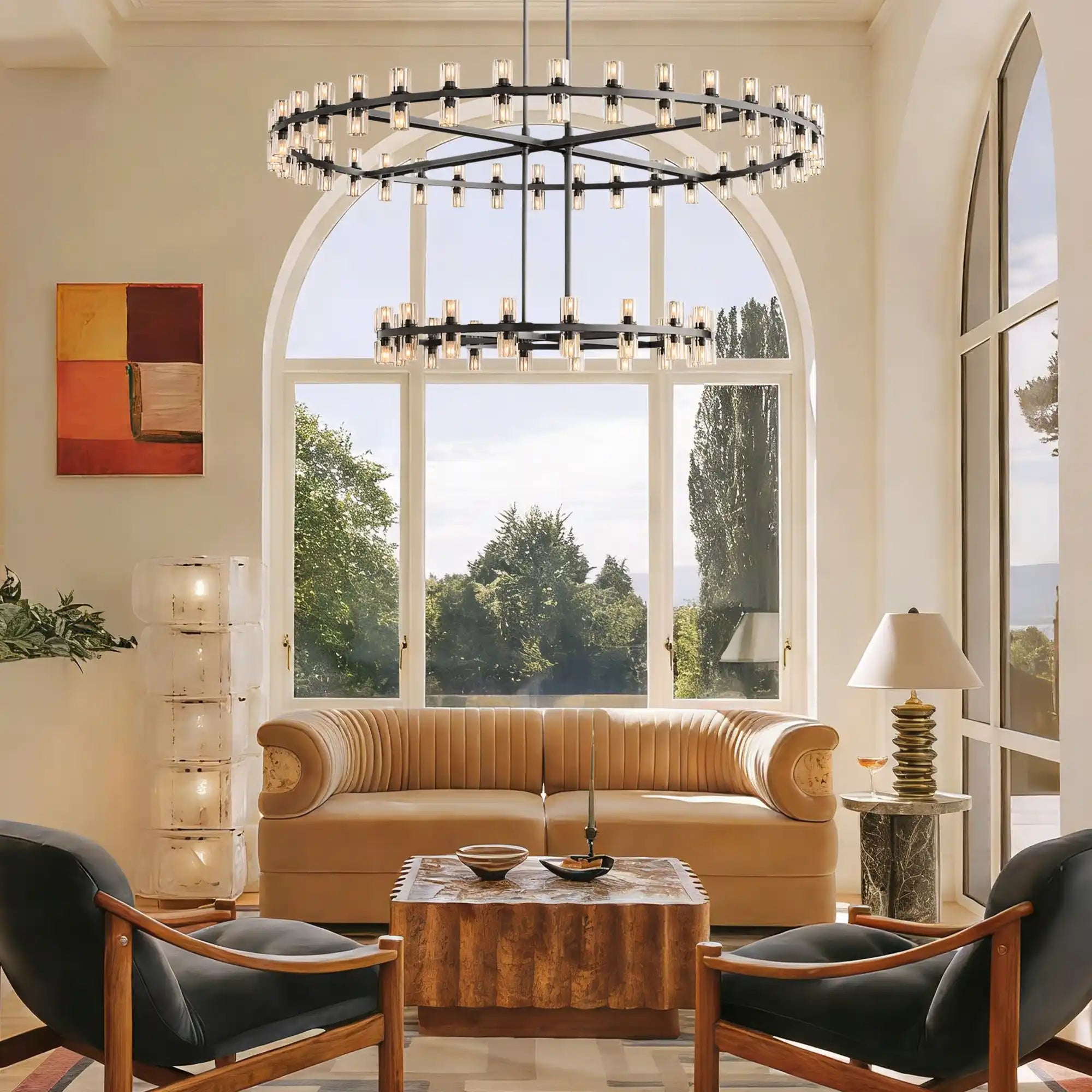 Reger Crystal 2-Tier Round Chandelier 60" for Living Room