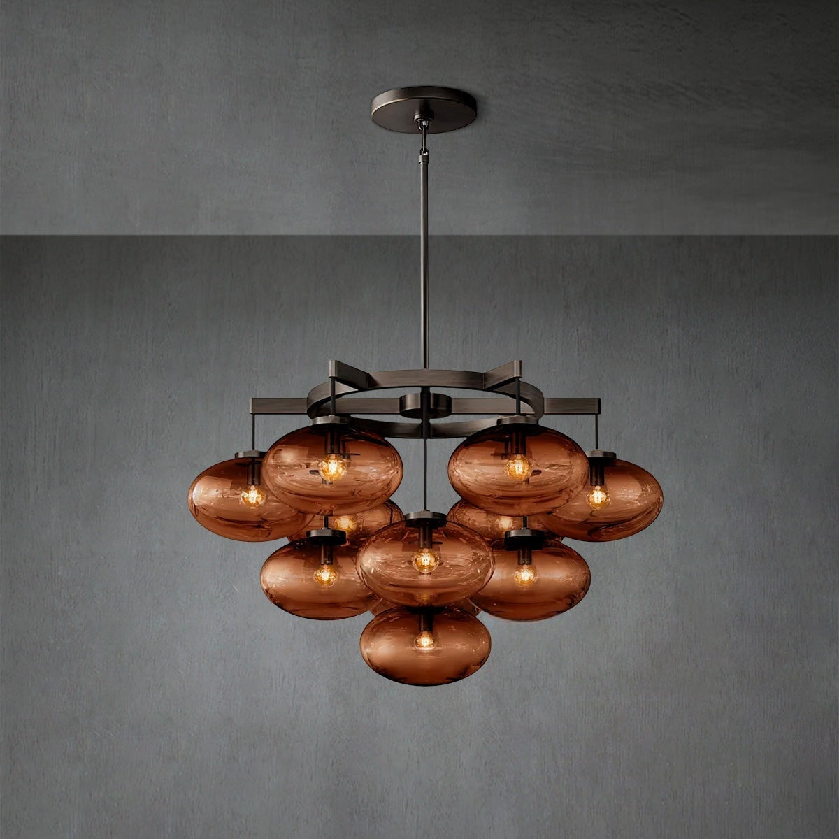 Cabfz Smoke Glass Round Chandelier 36"