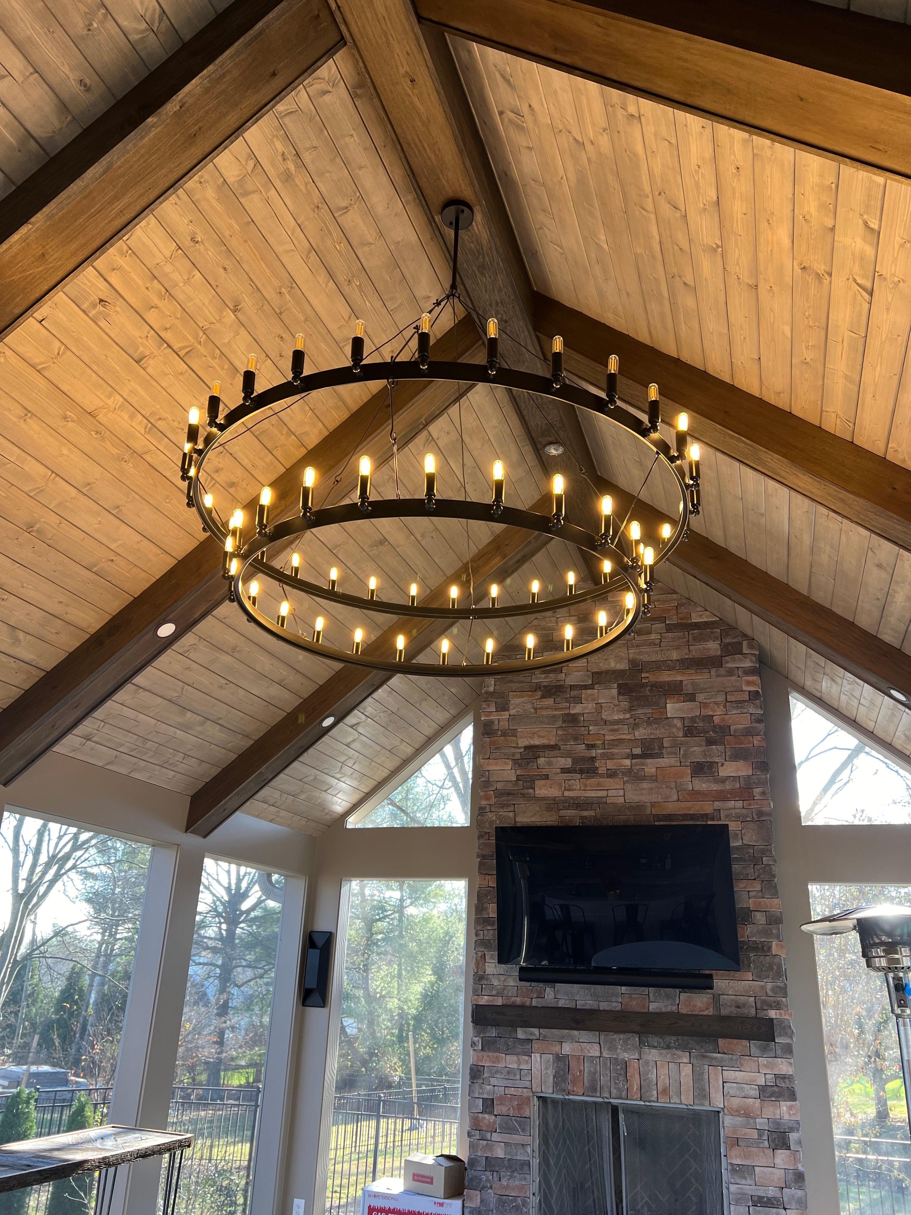 camafz Vintage Filament Two-Tier Round Chandelier 71"
